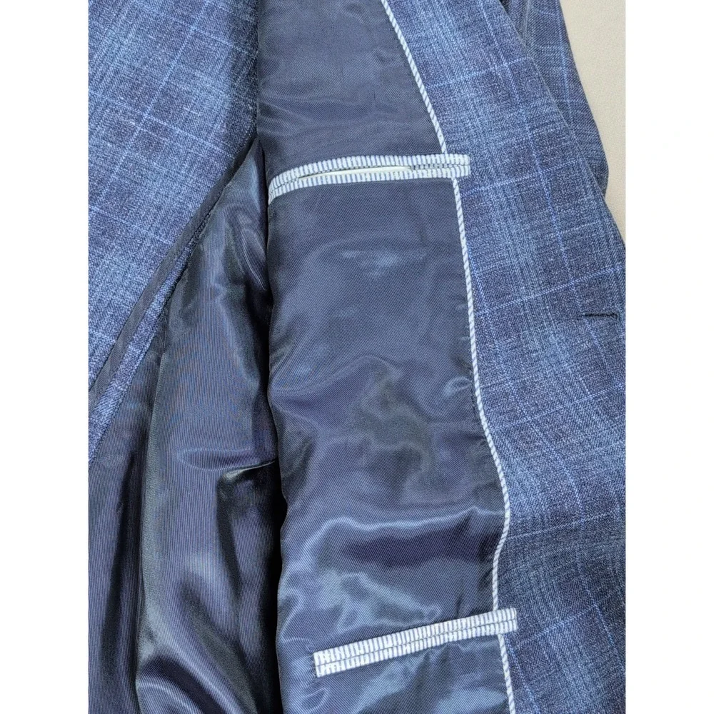 Joseph Abboud Heritage Sport Coat Mens 54R Navy Windowpane Wool Silk Linen